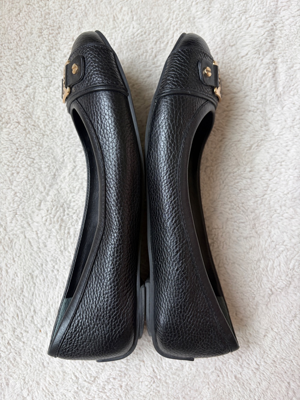 Tory Burch Black Leather Logo Flats with Gold Hardware Women Size 8 - Picture 5 of 9
